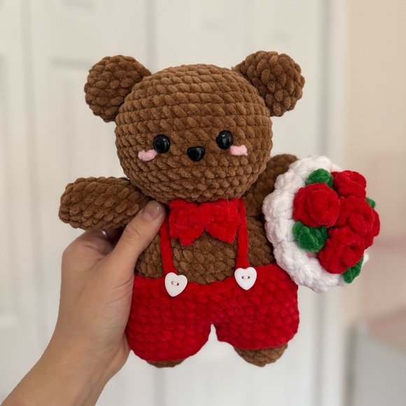Handmade Crochet Valentine’s Teddy Bear plushie - Picture 2 of 3